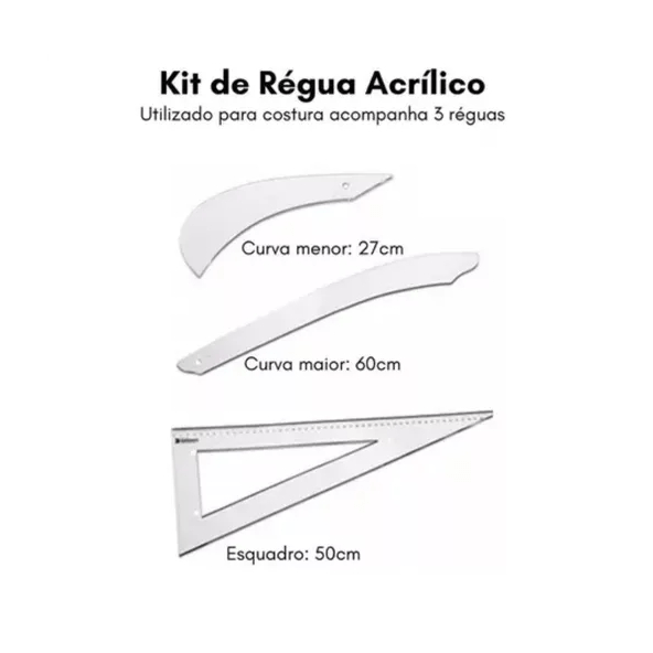 Kit Conjunto Réguas Para Costura Modelagem Acrílico Com 3 Peças
